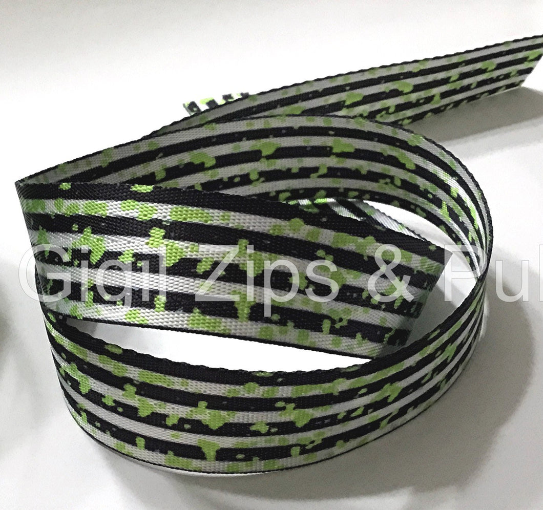 Webbing - Showtime - Black & White Stripes with Green Splash