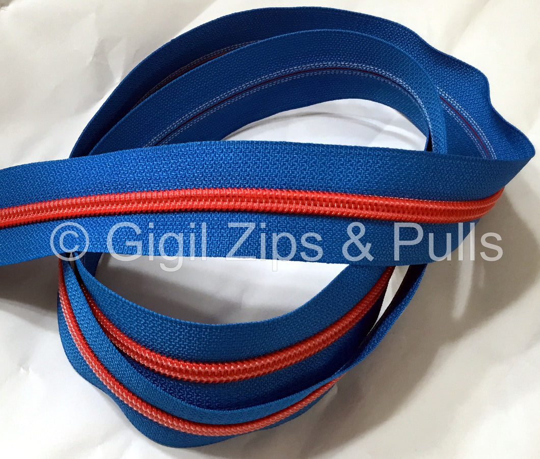 Zipper Tape - Blue with Red Teeth