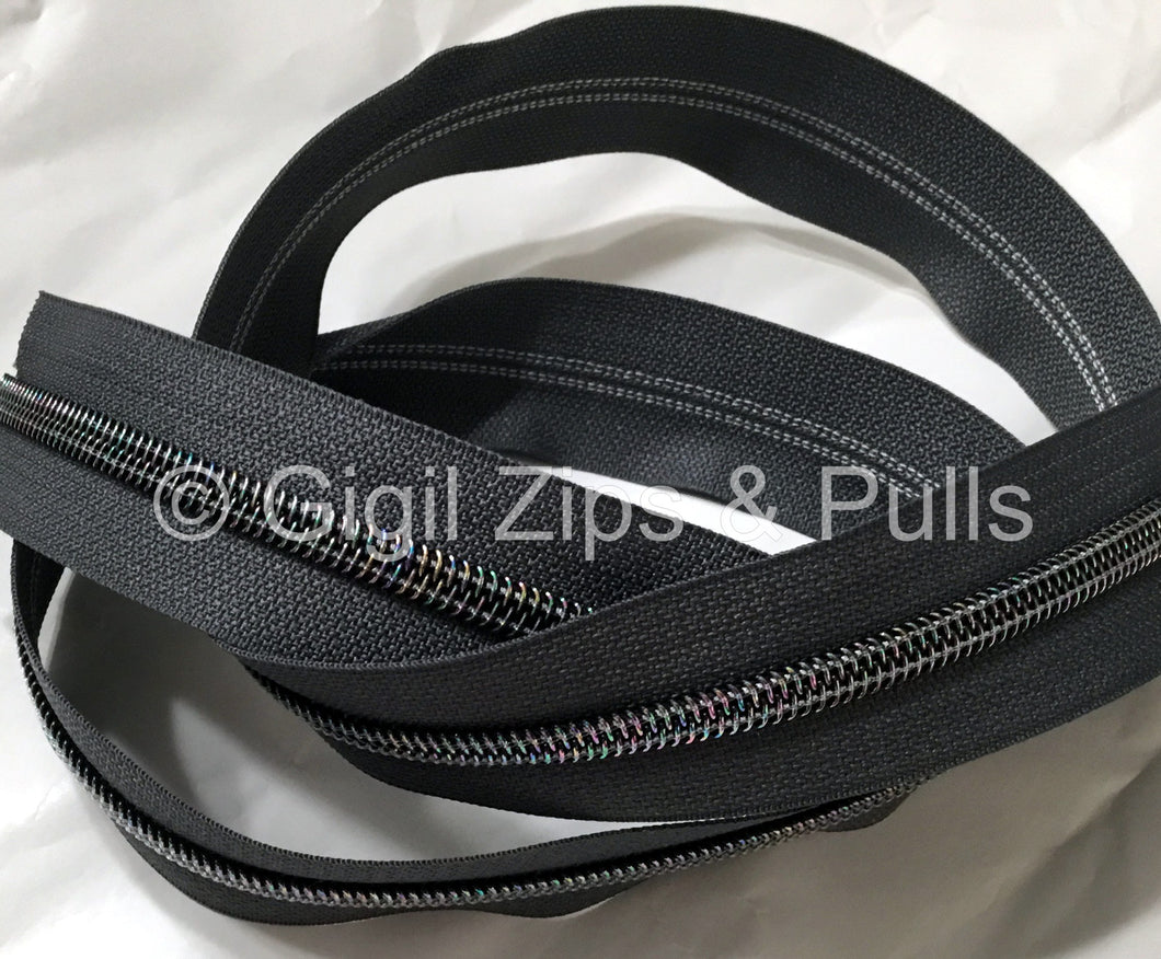 Zipper Tape - Dark Grey w Dark Iridescent Teeth