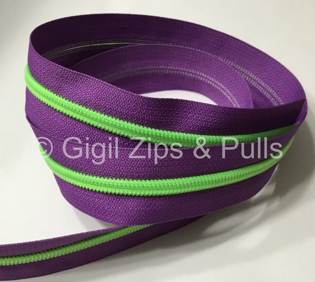 Zipper Tape - Showtime - Purple w Green Teeth