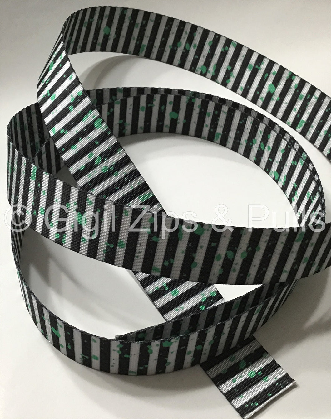 Webbing - Showtime - Black & White Horizontal Stripes with Green Splash