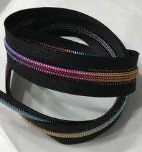 Load image into Gallery viewer, Zipper Tape - Black Rainbow jewel teeth
