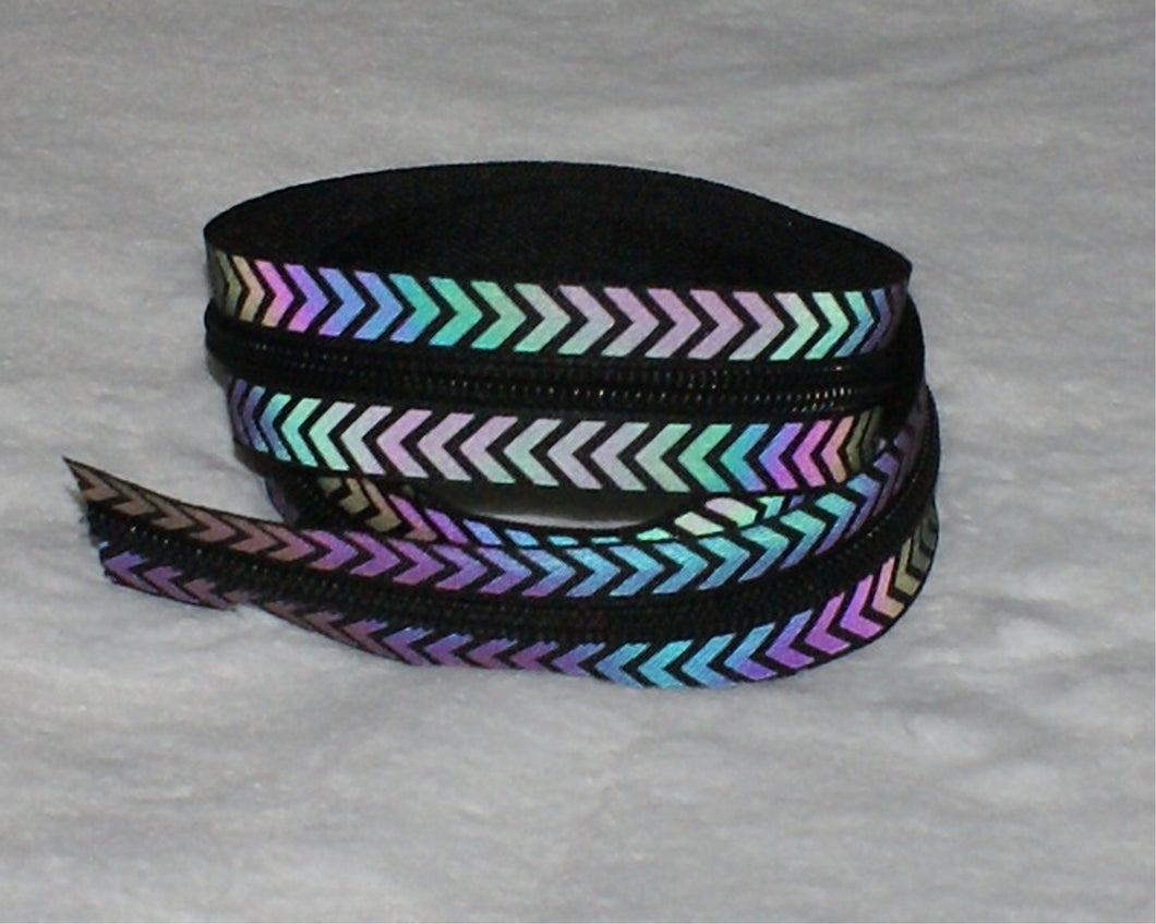 Zipper Tape - multi color light reflective Chevron