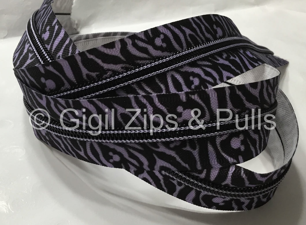 Zipper Tape - Mouse Zebra Print (black/violet)