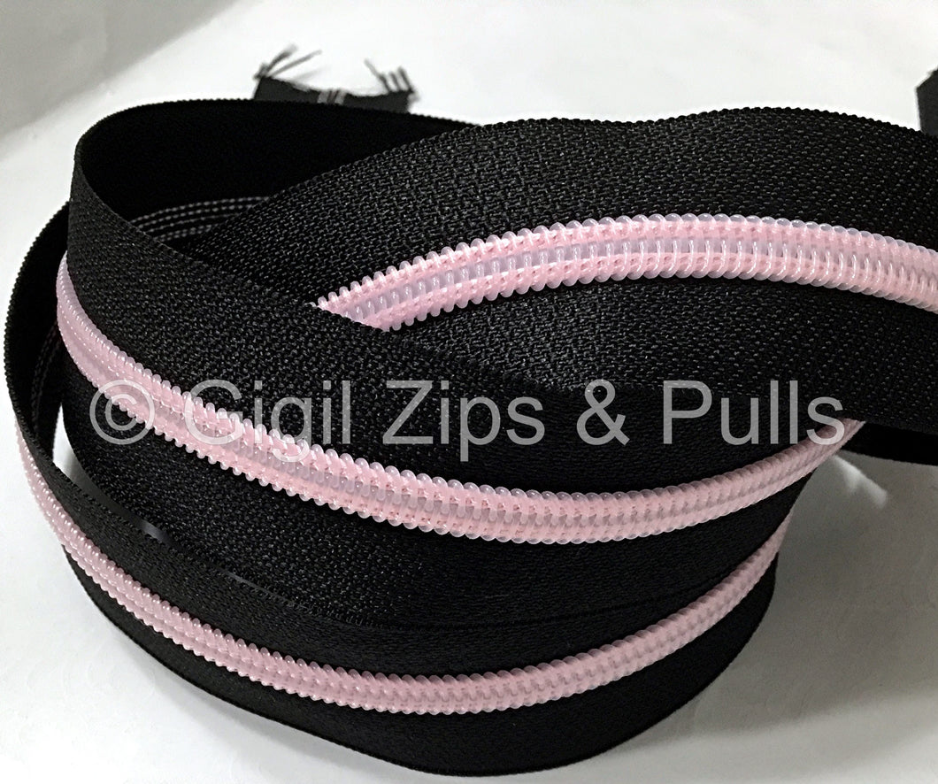 Zipper Tape - Black w Pink Teeth
