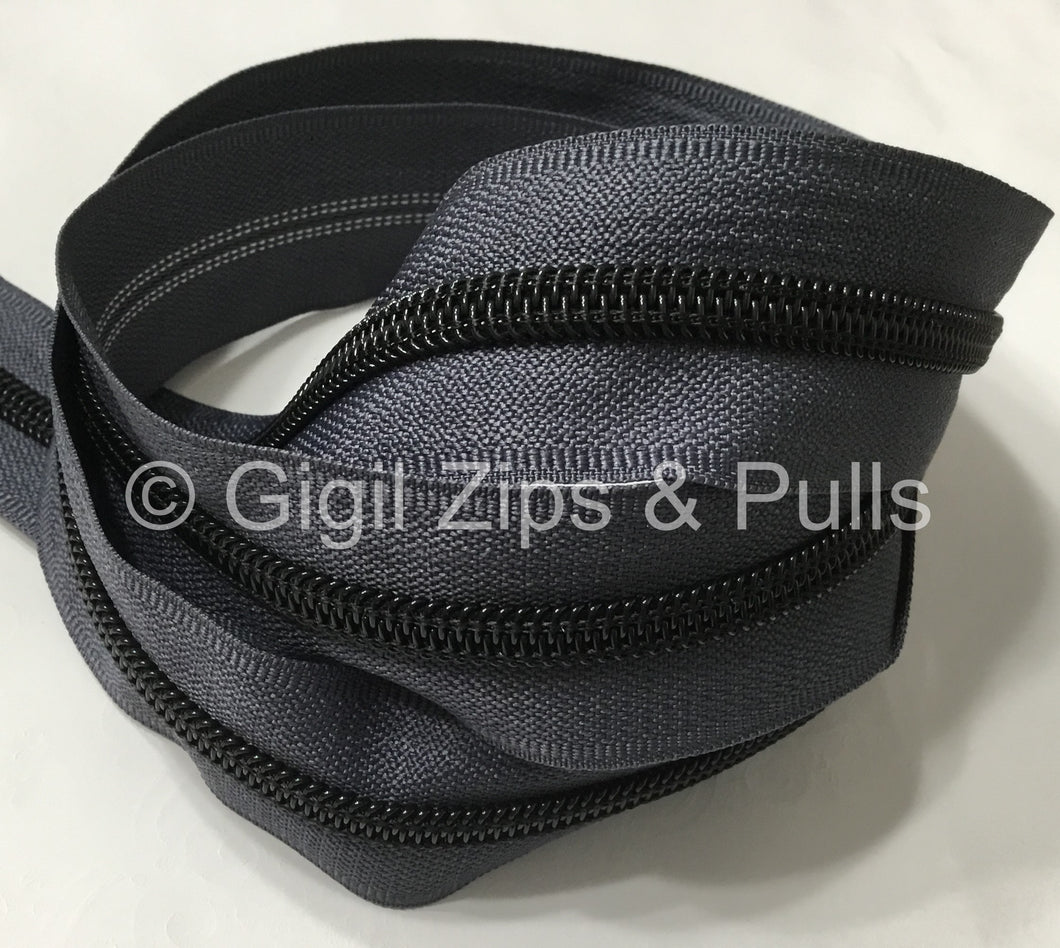 Zipper Tape - Charcoal w Black Teeth