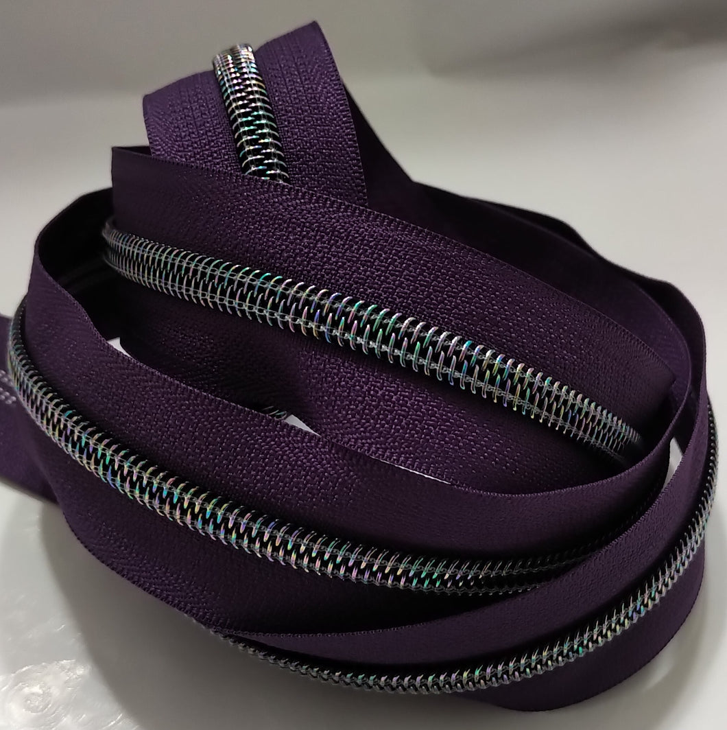 Zipper Tape - Deep Purple with Dark Iridescent Teeth