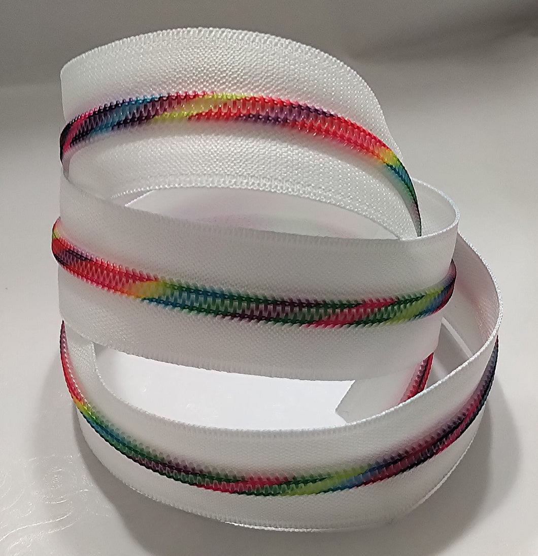 Zipper Tape - White Tape with Rainbow Teeth