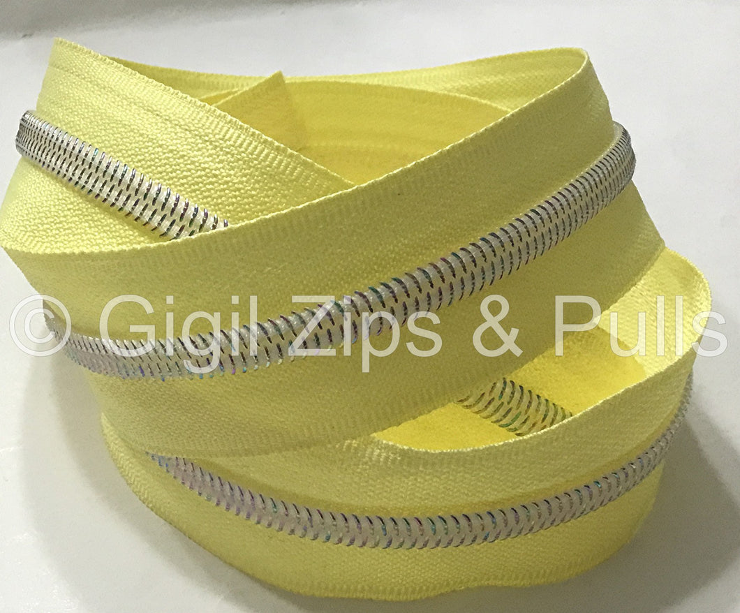 Zipper Tape - Yellow w light iridescent teeth