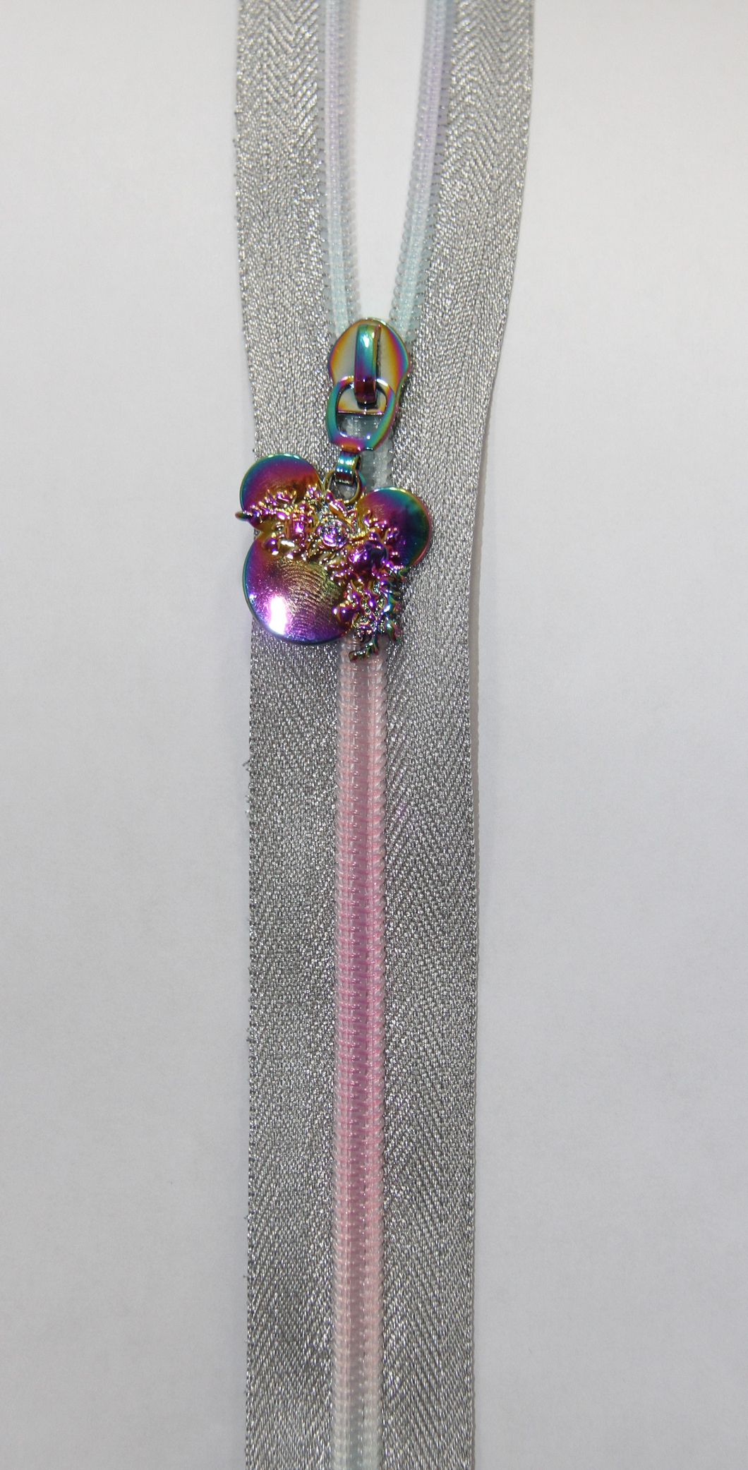 Zipper Tape - Silver Metallic with Pastel Rainbow Teeth #5