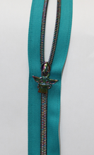 Load image into Gallery viewer, Zipper Tape - Dark Teal with Dark Iridescent Teeth
