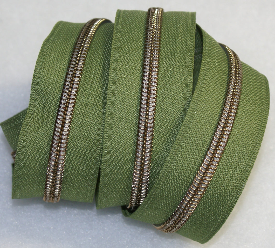 Zipper Tape - Olive with Brass Teeth
