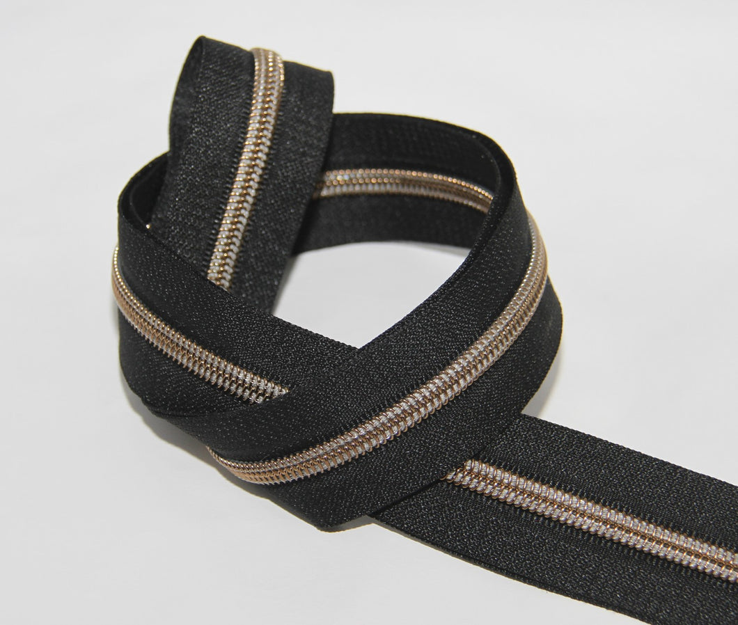 Zipper Tape - Black Tape - 3 Teeth Color Options