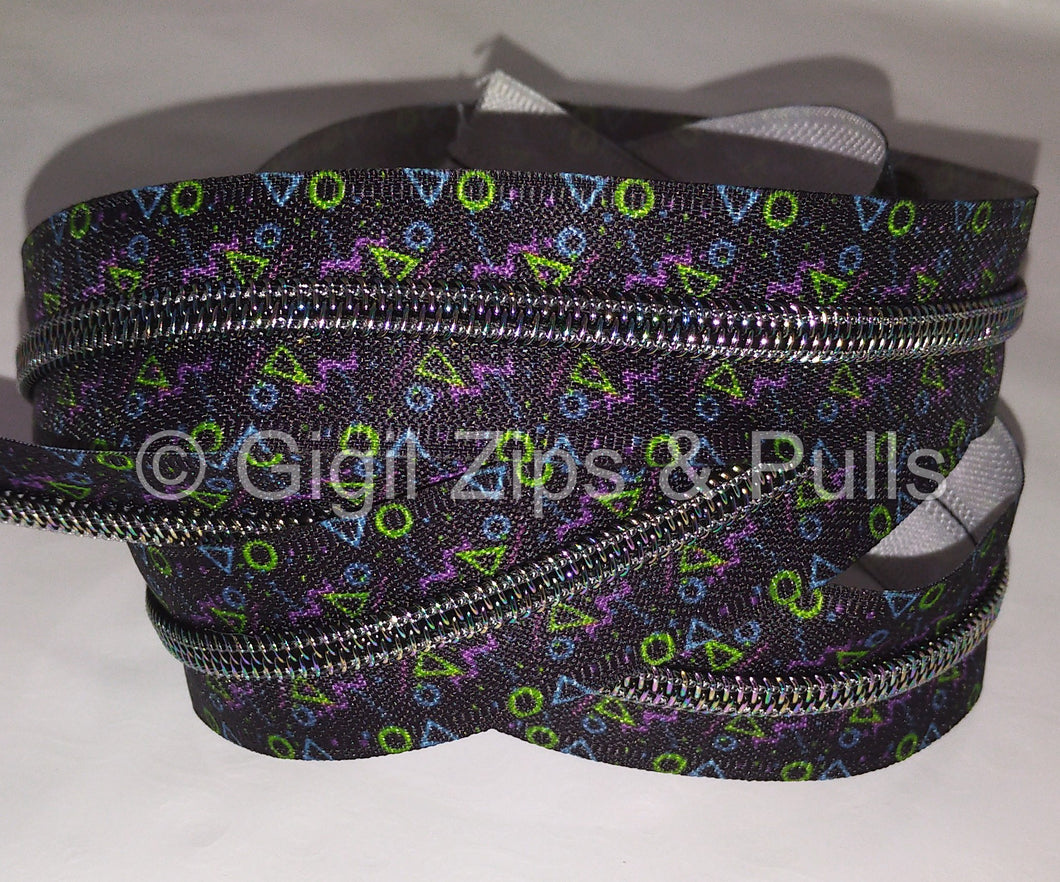 Zipper Tape - Black with Geometric Shapes