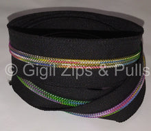 Load image into Gallery viewer, Zipper Tape - Black with Rainbow Teeth and Coils
