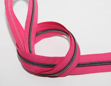 Load image into Gallery viewer, Zipper Tape - Hot Pink with Dark Iridescent Teeth
