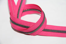 Load image into Gallery viewer, Zipper Tape - Hot Pink with Dark Iridescent Teeth
