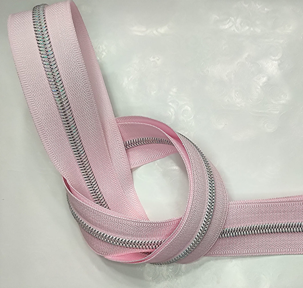 Zipper Tape - Light Pink with Light Iridescent Teeth