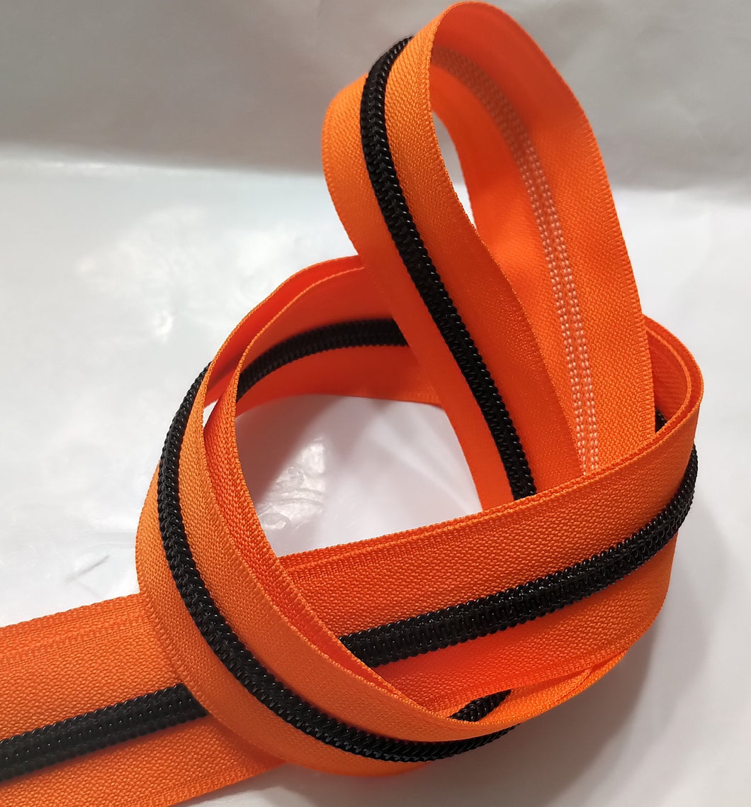 Zipper Tape - Orange with Black Teeth