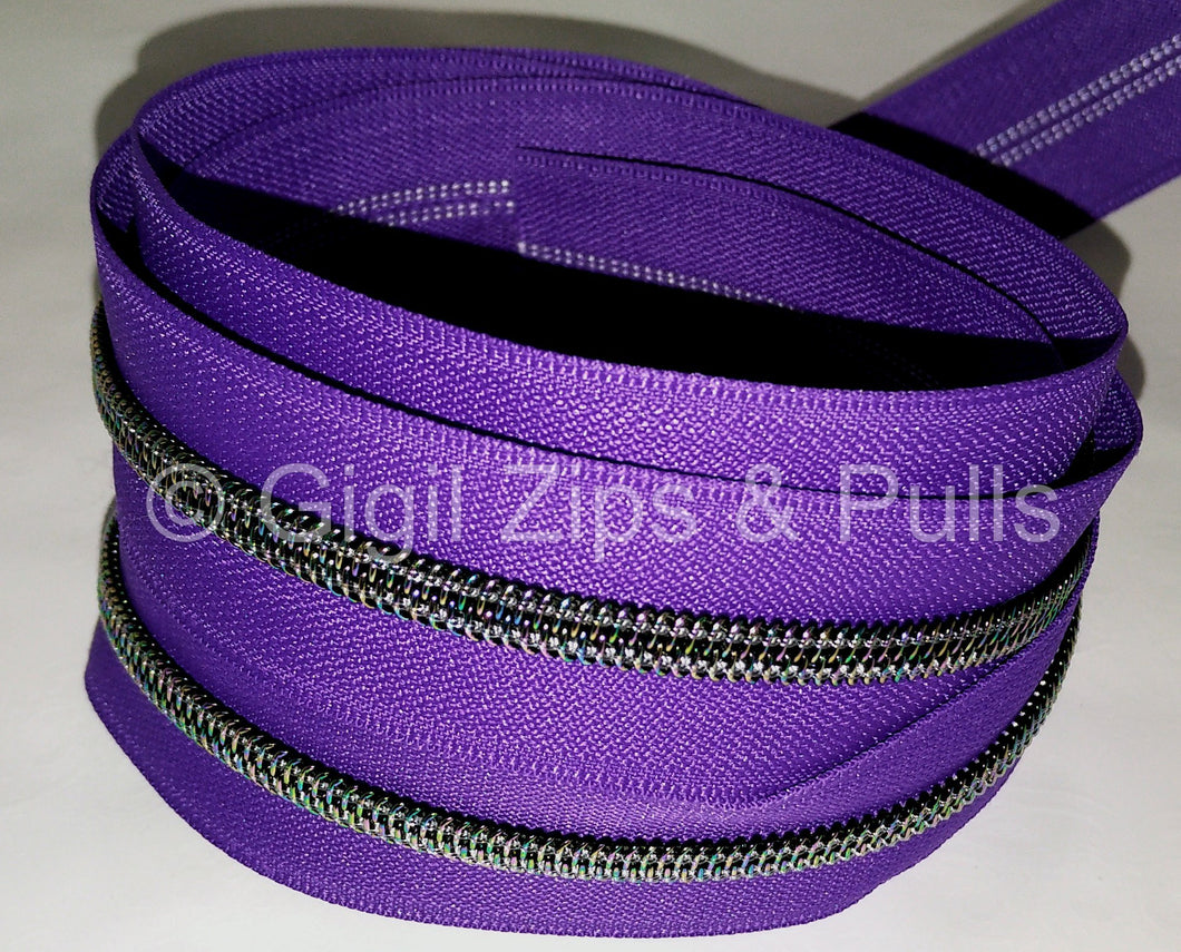 Zipper Tape - Purple with dark iridescent teeth