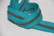 Load image into Gallery viewer, Zipper Tape - Dark Teal with Dark Iridescent Teeth
