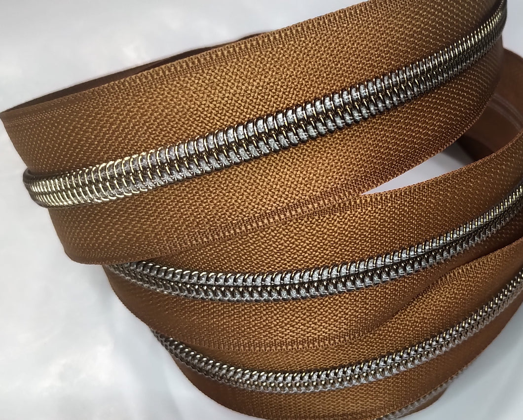 Zipper Tape - Caramel with Brass Teeth